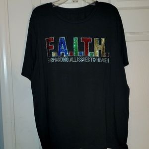 Black T-Shirt, size 1XL, Rhinestones F.A.I.T.H, Forwarding All Issues to Heaven